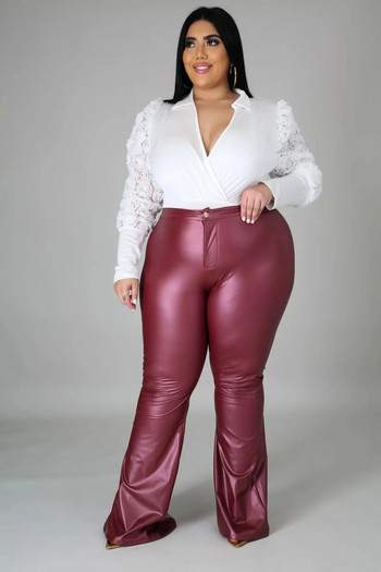 Дамски панталони с големи размери, масивен панталон от PU кожа, есен 2022, женски, елегантни кльощави панталони Дамски ежедневни дизайнерски панталони на едро