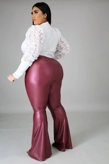 Дамски панталони с големи размери, масивен панталон от PU кожа, есен 2022, женски, елегантни кльощави панталони Дамски ежедневни дизайнерски панталони на едро