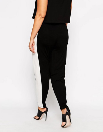 Плюс размер Елегантни панталони с прав крачол с еластична талия Дамски ежедневни черно-бели плисирани спортни панталони Големи размери Дамско облекло
