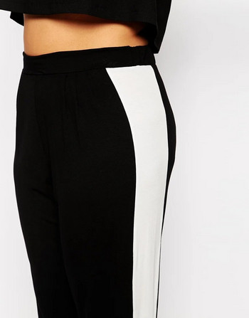 Плюс размер Елегантни панталони с прав крачол с еластична талия Дамски ежедневни черно-бели плисирани спортни панталони Големи размери Дамско облекло