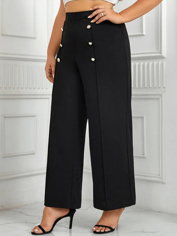 Черни дамски панталони с голям размер Прави панталони с копчета с висока талия Елегантни модни офис дамски дрехи за пътуване