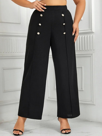 Черни дамски панталони с голям размер Прави панталони с копчета с висока талия Елегантни модни офис дамски дрехи за пътуване