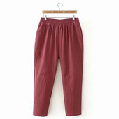 Ženske 2XL-4XL pamučne i lanene hlače za proljeće i ljeto veće veličine Ženske jednobojne harem hlače do gležnja s džepovima