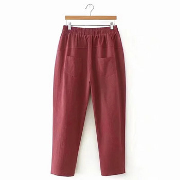 Плюс размер Дамски 2XL-4XL памучни и ленени пролетни летни панталони Дамски едноцветни харемни панталони до глезена с джобове