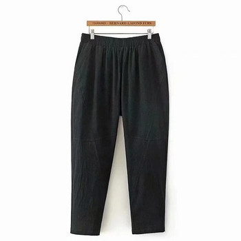 Плюс размер Дамски 2XL-4XL памучни и ленени пролетни летни панталони Дамски едноцветни харемни панталони до глезена с джобове