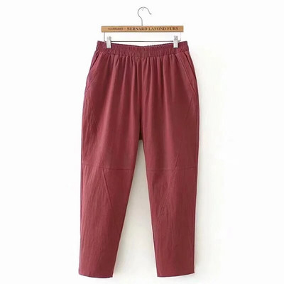 Ženske 2XL-4XL pamučne i lanene hlače za proljeće i ljeto veće veličine Ženske jednobojne harem hlače do gležnja s džepovima