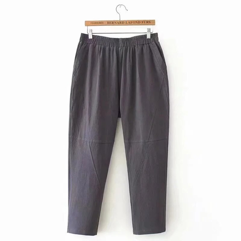 Ženske 2XL-4XL pamučne i lanene hlače za proljeće i ljeto veće veličine Ženske jednobojne harem hlače do gležnja s džepovima