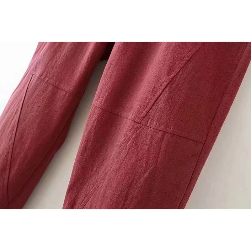 Ženske 2XL-4XL pamučne i lanene hlače za proljeće i ljeto veće veličine Ženske jednobojne harem hlače do gležnja s džepovima