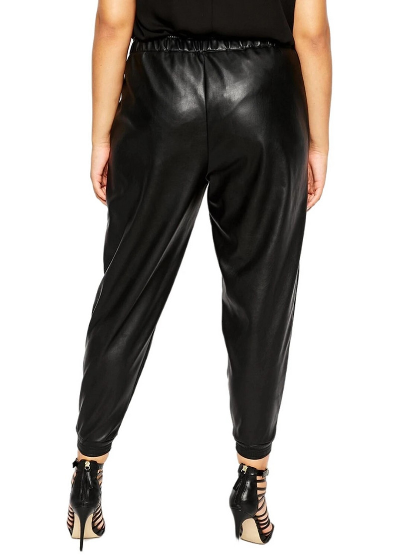 Didelio dydžio elegantiškos mados pavasario rudeninės pu odinės kelnės moteriškos laisvalaikio vientisos juodos kišenės, šonai, raišteliai, juosmens krovininės kelnės 5XL