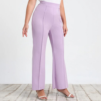 Големи дамски панталони с широки крачоли Лилави плетени еластични панталони с висока талия Ежедневни, елегантни, удобни, изпъкнали тънки панталони ouc1539