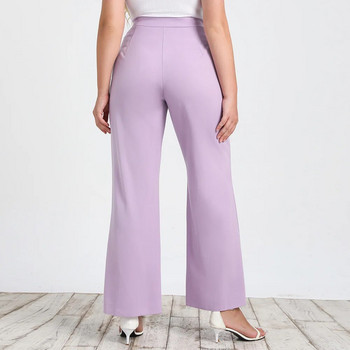 Големи дамски панталони с широки крачоли Лилави плетени еластични панталони с висока талия Ежедневни, елегантни, удобни, изпъкнали тънки панталони ouc1539