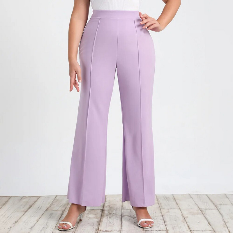 Liela izmēra sieviešu bikses ar platām kājām purpursarkanas trikotāžas elastīgas bikses ar augstu vidukli Ikdienas Elegantas Ērtas Plānas bikses ouc1539