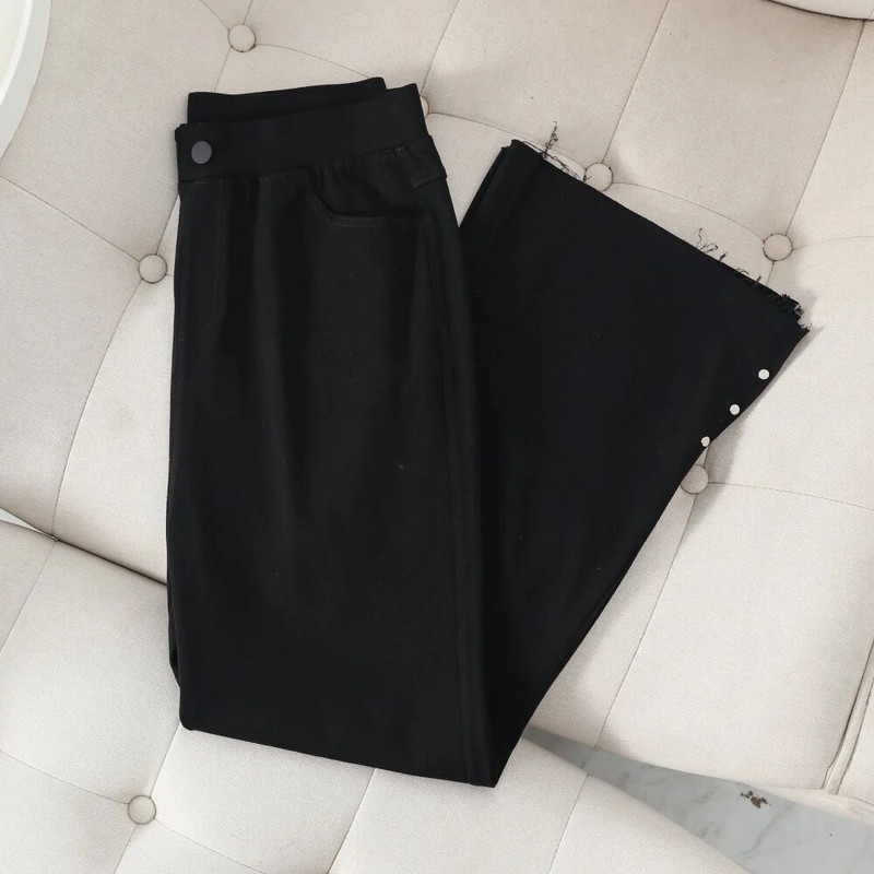 Φθινοπωρινά ρούχα 2023 Γυναικεία παντελόνια Flare Plus Size Casual Tassels με πόδι που ανοίγει μονόχρωμη καμπύλη