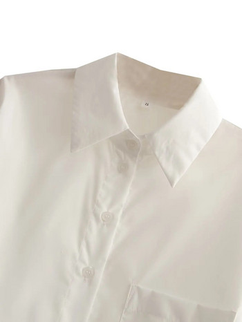 SLTNX TRAF 2023 Лятна дамска риза Блуза Женски шик Ежедневни топове с дълъг ръкав Дамски широки с джобове Бяла блуза Топ Ново в