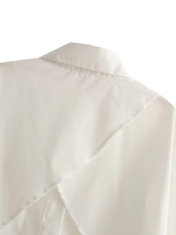 SLTNX TRAF 2023 Лятна дамска риза Блуза Женски шик Ежедневни топове с дълъг ръкав Дамски широки с джобове Бяла блуза Топ Ново в