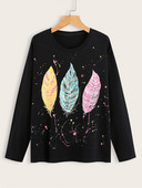 Finjani Plus Size naiste T-särk Glitter Leaf Print pikkade varrukatega vabaajarõivad sügiseks Uus