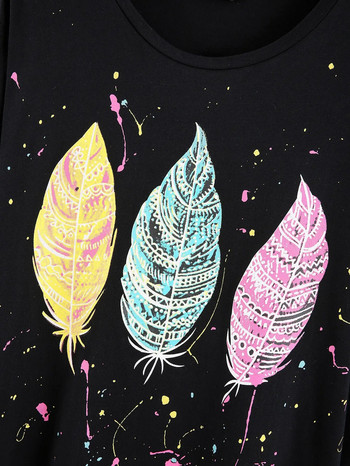 Γυναικείο μπλουζάκι Finjani Plus Size Glitter Leaf print Μακρυμάνικο μπλουζάκι casual για το φθινόπωρο Νέο