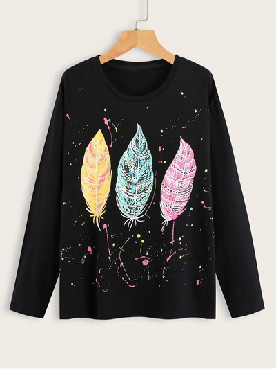 Finjani Plus Size naiste T-särk Glitter Leaf Print pikkade varrukatega vabaajarõivad sügiseks Uus