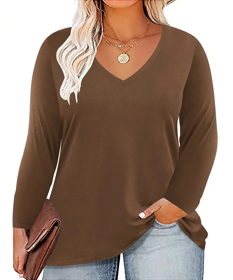 Obične ženske košulje dugih rukava velike veličine s V izrezom Nova modna prozračna udobna tkanina Jesenska mekana bluza velike veličine 5XL