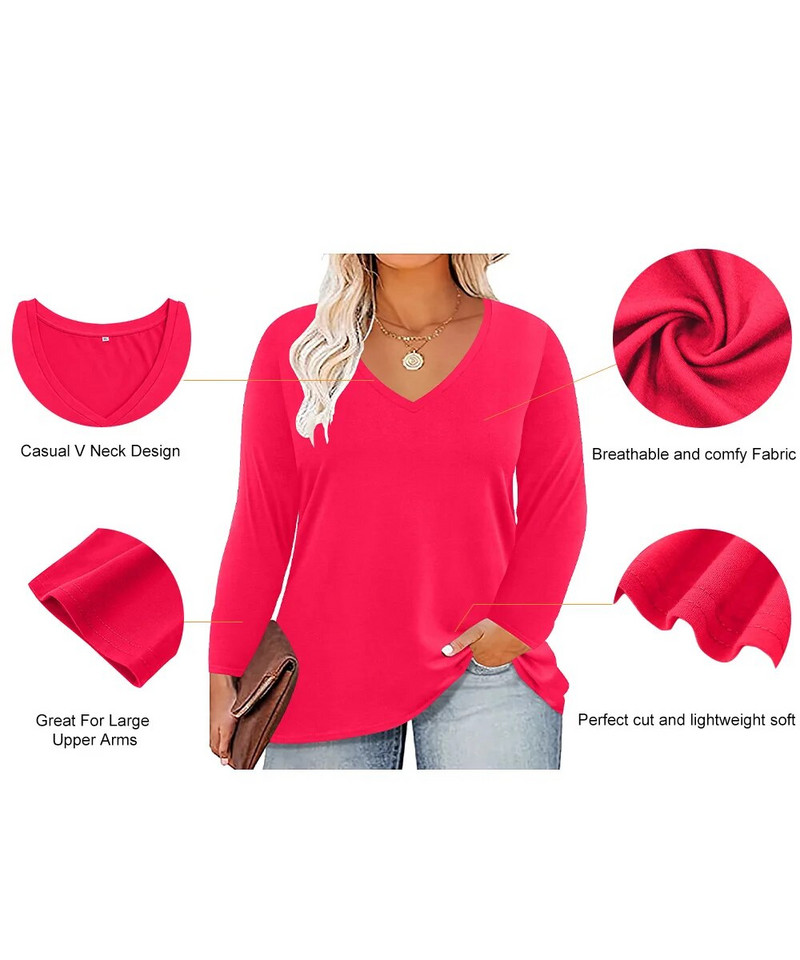 Obične ženske košulje dugih rukava velike veličine s V izrezom Nova modna prozračna udobna tkanina Jesenska mekana bluza velike veličine 5XL