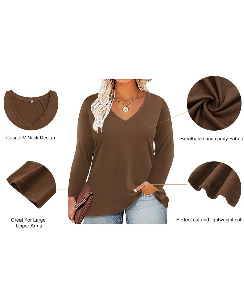 Obične ženske košulje dugih rukava velike veličine s V izrezom Nova modna prozračna udobna tkanina Jesenska mekana bluza velike veličine 5XL
