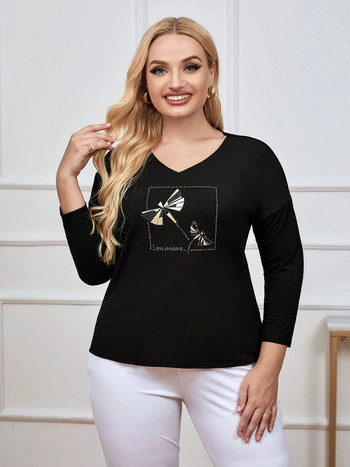 Γυναικείο Plus Size Top Fashion Fashion Κομψό τοπ κατάλληλο για στρογγυλό γυναικείο βαμβακερό casual τοπ