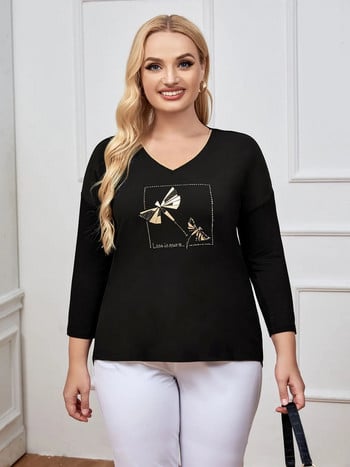 Γυναικείο Plus Size Top Fashion Fashion Κομψό τοπ κατάλληλο για στρογγυλό γυναικείο βαμβακερό casual τοπ