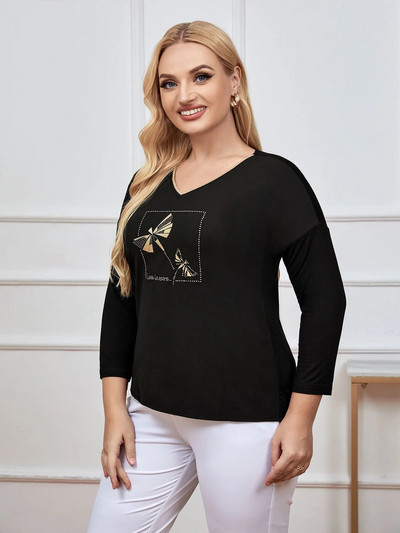 Top de damă cu mărimi mari, la modă de primăvară Top elegant, potrivit pentru topul casual din bumbac rotund pentru femei