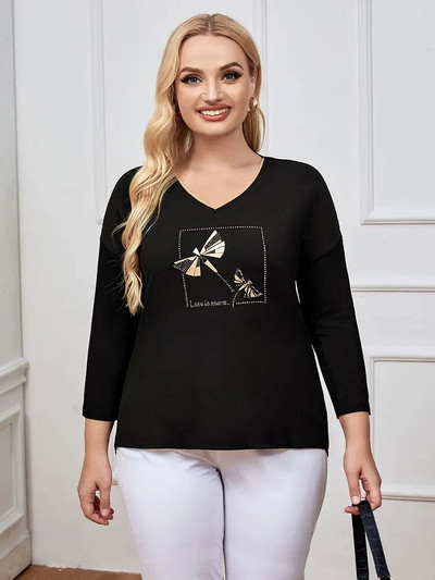 Γυναικείο Plus Size Top Fashion Fashion Κομψό τοπ κατάλληλο για στρογγυλό γυναικείο βαμβακερό casual τοπ