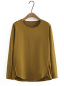 Suures suuruses naisteriided pikkade varrukatega T-särk ühevärvilised stretštopid Kevad/sügis topp ümara allääre ja lapiga