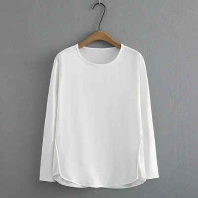 Suures suuruses naisteriided pikkade varrukatega T-särk ühevärvilised stretštopid Kevad/sügis topp ümara allääre ja lapiga