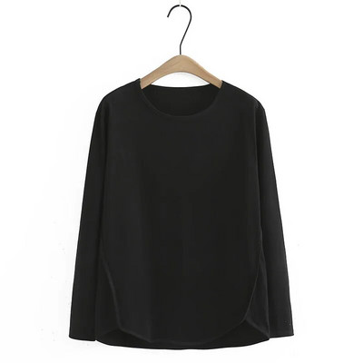 Suures suuruses naisteriided pikkade varrukatega T-särk ühevärvilised stretštopid Kevad/sügis topp ümara allääre ja lapiga