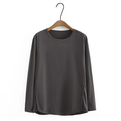 Suures suuruses naisteriided pikkade varrukatega T-särk ühevärvilised stretštopid Kevad/sügis topp ümara allääre ja lapiga