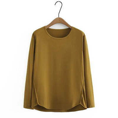 Suures suuruses naisteriided pikkade varrukatega T-särk ühevärvilised stretštopid Kevad/sügis topp ümara allääre ja lapiga