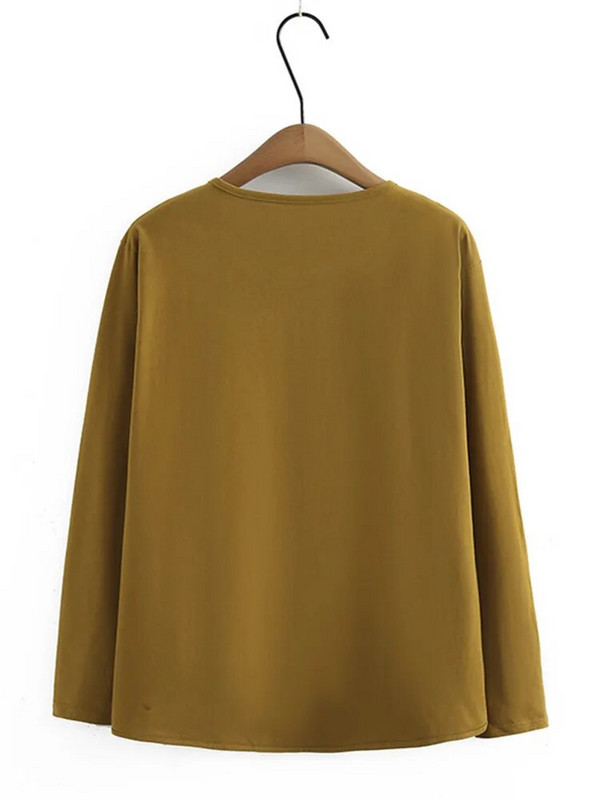 Suures suuruses naisteriided pikkade varrukatega T-särk ühevärvilised stretštopid Kevad/sügis topp ümara allääre ja lapiga