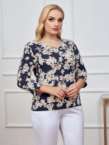 Γυναικείο Plus Size Top Fashion Fashion Κομψό τοπ κατάλληλο για στρογγυλό γυναικείο βαμβακερό casual τοπ