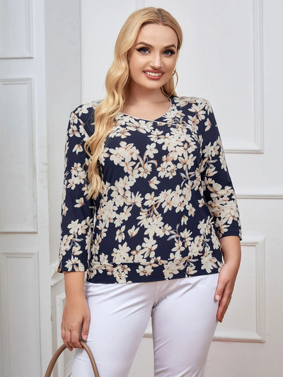 Γυναικείο Plus Size Top Fashion Fashion Κομψό τοπ κατάλληλο για στρογγυλό γυναικείο βαμβακερό casual τοπ