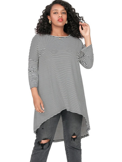 Μακρυμάνικο μαύρο και άσπρο μπλουζάκι με ριγέ Γυναικεία μακρυά φαρδιά γεια Μπλούζα μπλούζα με χαμηλή αιώρηση Μπλούζα μεγάλου μεγέθους Casual 7XL 8XL