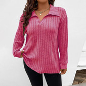 Naiste sügistalvised soliidsed V-kaelusega soonikupluusid tuunikatopid Naiste vabaaja avarad pullover-riided suures suuruses