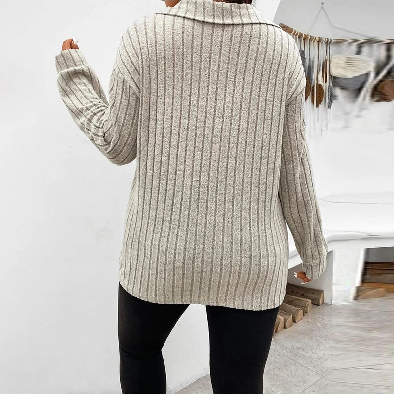 Naiste sügistalvised soliidsed V-kaelusega soonikupluusid tuunikatopid Naiste vabaaja avarad pullover-riided suures suuruses