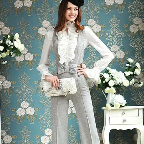 Uus viktoriaanlik flounce pluus Naiste OL kontori naiste äri valge särk kõrge kaelusega volangidega kätised särgid naiste pluusid