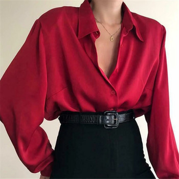 Νέα μόδα Φθινοπωρινή γυναικεία μπλούζα πουκάμισο πέτο μακρύ μανίκι μασίφ μαύρη κόκκινη γυναικεία μπλούζα για γυναίκες Γυναικεία κορυφαία ρούχα