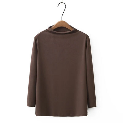 Didelio dydžio moteriški drabužiai Nauji rudenį ir žiemą vienspalviai stovintys apykaklės tamprūs marškiniai Megzti aukšto elastingumo apatiniai marškiniai