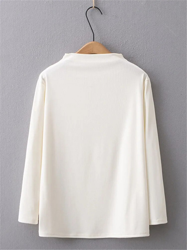 Didelio dydžio moteriški drabužiai Nauji rudenį ir žiemą vienspalviai stovintys apykaklės tamprūs marškiniai Megzti aukšto elastingumo apatiniai marškiniai