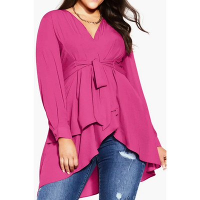 Γυναικείο μπλουζάκι με μακρυμάνικο φαρδύ μπλουζάκι, ασύμμετρο στρίφωμα, απαλό vintage φθινοπωρινό γυναικείο μπλουζάκι με λαιμόκοψη 2023