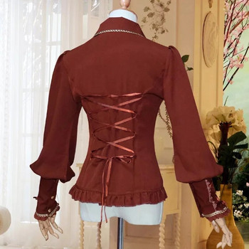 Φόρεμα πουκάμισο Steampunk βικτοριανή στολή Γυναικεία Vintage Slim Fit μπλούζα σιφόν Lolita παπιγιόν Φανάρι μανίκια Top Braid for Lady