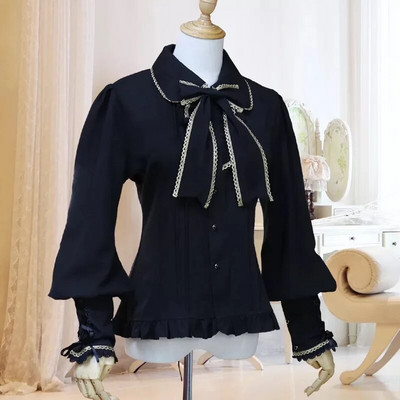 Φόρεμα πουκάμισο Steampunk βικτοριανή στολή Γυναικεία Vintage Slim Fit μπλούζα σιφόν Lolita παπιγιόν Φανάρι μανίκια Top Braid for Lady