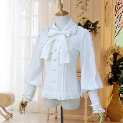 Φόρεμα πουκάμισο Steampunk βικτοριανή στολή Γυναικεία Vintage Slim Fit μπλούζα σιφόν Lolita παπιγιόν Φανάρι μανίκια Top Braid for Lady