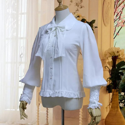 Φόρεμα πουκάμισο Steampunk βικτοριανή στολή Γυναικεία Vintage Slim Fit μπλούζα σιφόν Lolita παπιγιόν Φανάρι μανίκια Top Braid for Lady