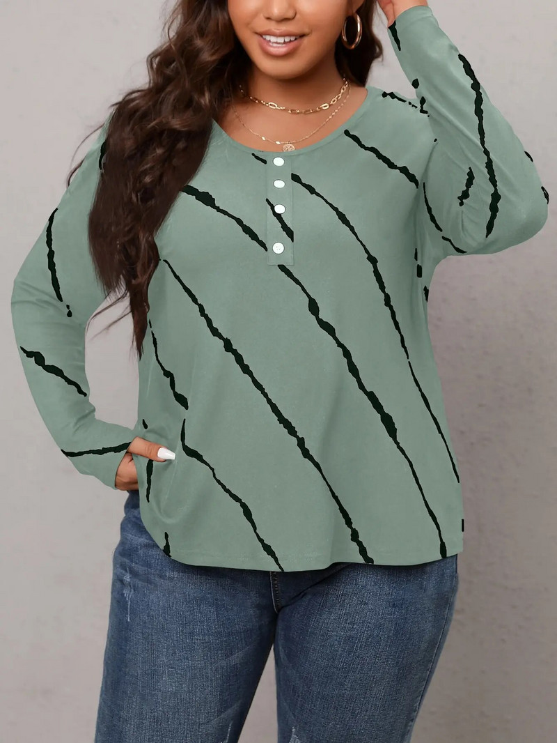 Finjani suures suuruses naiste T-särk, musta triibulise põhjaga pikkade varrukatega O-kaelusega särgi vabaajarõivad sügiseks, uus